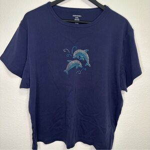 Cruise Wear & Co. Navy Rhinestone Dolphin T-Shirt – Women’s XXL